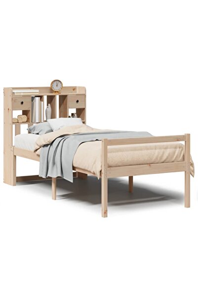 vidaxl Pat cu bibliotecă fără saltea, 75x190 cm, lemn masiv de pin