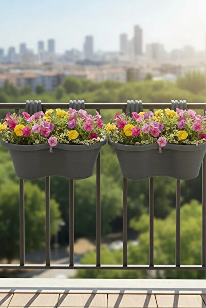 POLİVAHOME 2 Adet 6.5 Lt Tombik Küpeşte Korkuluk ve Asmalı Balkon Saksısı