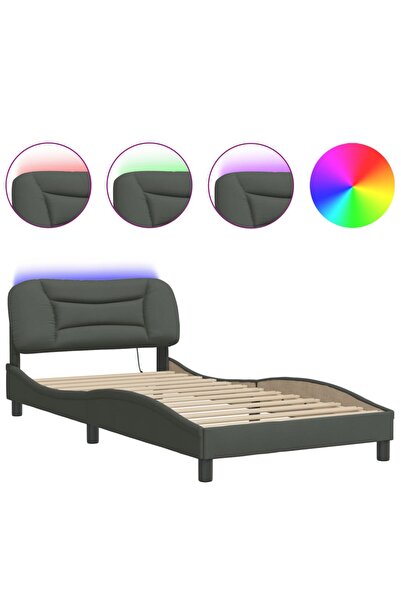 vidaxl Cadru de pat cu LED fără saltea Hvar țesătură gri închis 100x200 cm