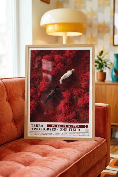 Buka Shops Double Horse Painting Red Autumn Forest – Terra Aerial Art Poster ...