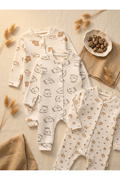 Noone 3-Piece Baby Long Romper Set |   Classic Unisex |   100% Cotton Rib |  ...