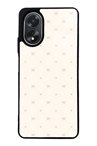 Spoyi Oppo A38 Cream Pink Coquette Pattern Tasarımlı Glossy Telefon Kılıfı