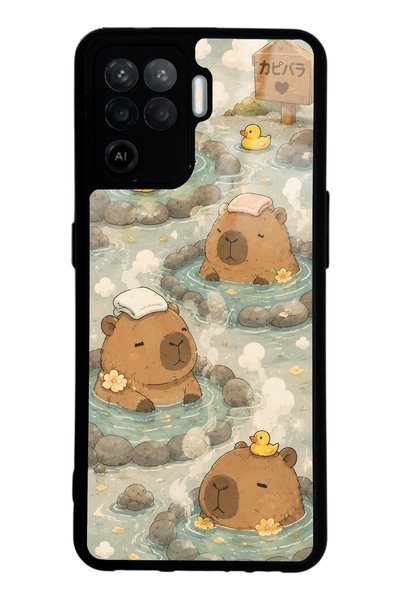 Spoyi Oppo Reno 5 Lite Glossy Phone Case with Capybara Onsen Design