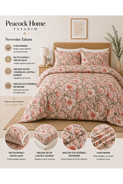 Peacock 5D Double Duvet Cover Set 100% Cotton (with Elastic Fitted Sheets) 4 ...
