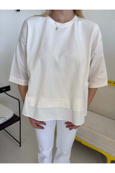 Bade Butik Ecru Drawstring Detailed T-Shirt