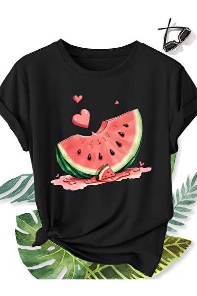 WOODROFFE Women's Watermelon Printed Oversize T-Shirt Casual