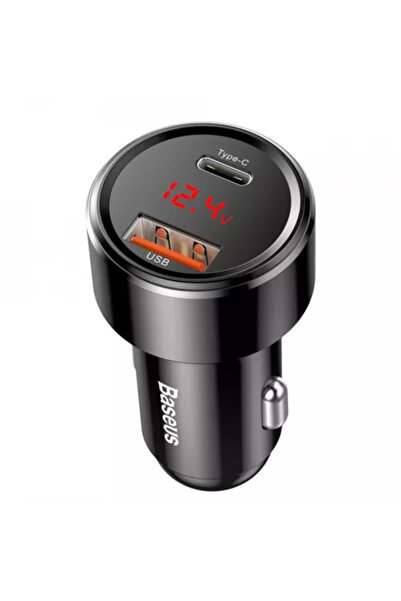 Baseus Încărcător auto Magic 45W Dual USB USB-C PD QC cu afișaj digital, negru