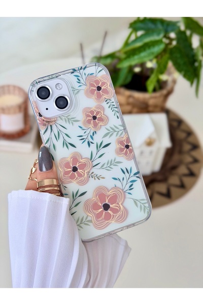 Go Aksesuar Iphone 15 - 14 - 13 Uyumlu TURUNCU ÇİÇEK Renk Geçişli Parlak Tasa...