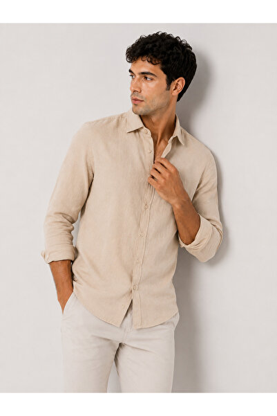 RAFF MAĞAZA Men's Cotton Shirt 60% Cotton 40% Linen Fabric