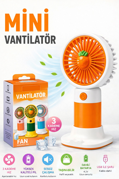 TECHNOMEN Mini El Fanı Şarjlı Vantilatör USB Şarjlı Taşınabilir Fan 3 Kademel...
