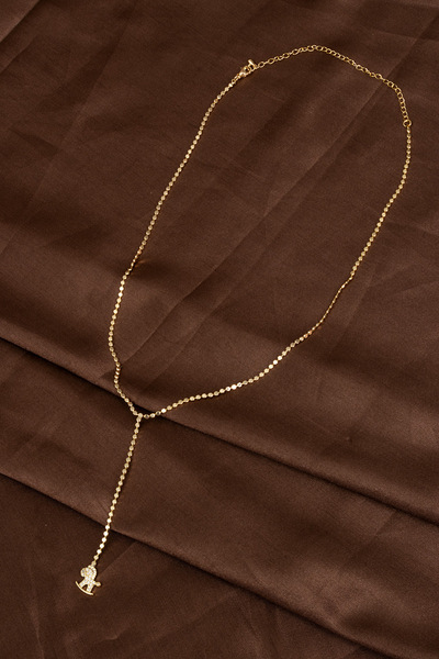 Süspüs Accessories قلادة على شكل حرف Y ذهبية مع شكل دوار