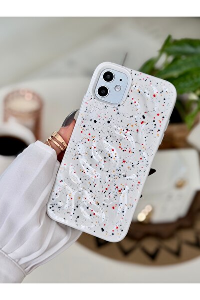 Go Aksesuar Iphone 11 Uyumlu 3D Kabartma BEYAZ BOYA Desenli Darbe Önleyici Ko...