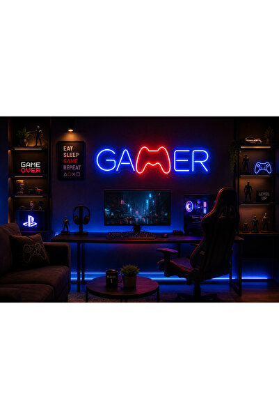 Prime Neon GAMER Neon Tabela Oyun Odası Dekoru Oyuncu Hediyesi 60x15 cm Adapt...