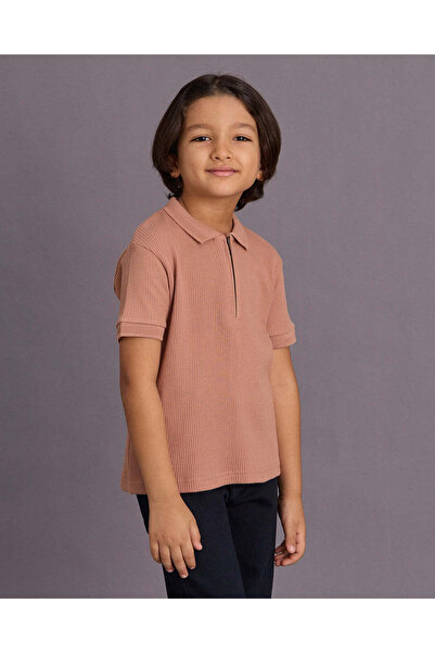 REDTAG Boys Brown Jacquard Polo Shirt