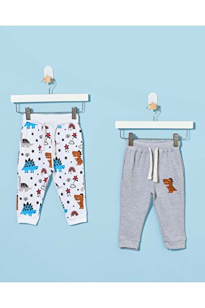 REDTAG Infant Boys White And Grey Pack Of 2 Joggers Set