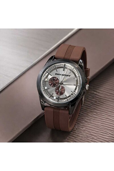 BWIN SPORT Stylish Men’s Analog Sports Watch With Brown Silicone Strap