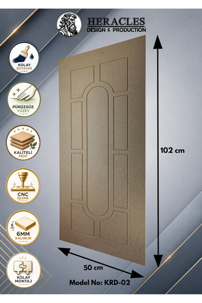 HRC Dizayn (KRD-02) 3D Görünümlü MDF Dekoratif Duvar Paneli 102x50 cm 6 mm CN...