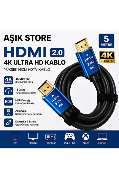 AŞIK STORE HDMI 2.0 Kablo 3 Metre 4K Ultra HD 18Gbps Altın Uçlu HDR Destekli ...
