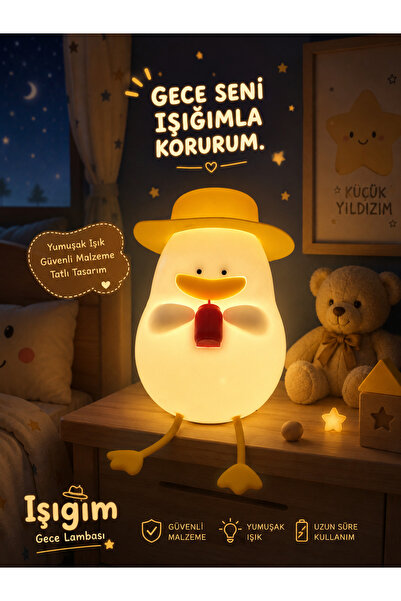 seymen bıçakçılık Şapkalı Sevimli Ördek Gece Lambası – Çocuk Odası LED Uyku L...