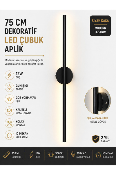 VOLTERRA 75 CM DEKORATİF ÇUBUK APLİK GÜNIŞIĞI