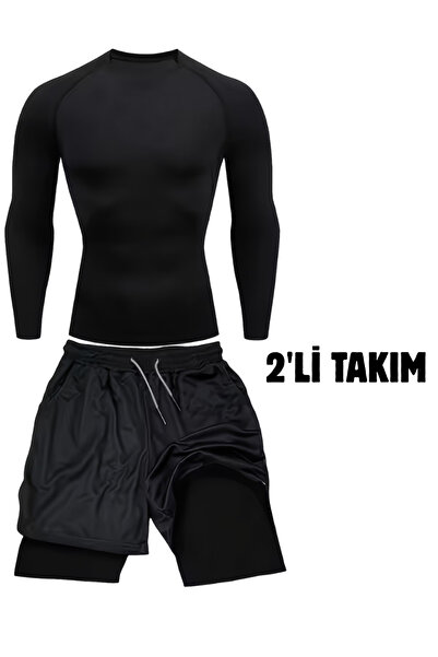 RUTBİL SPORTS 2'Lİ KISA TAYTLI ŞORT & COMPRESSİON BODY SET- FUTBOL-GYM-KOŞU E...