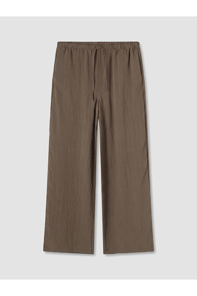 LC Waikiki Khaki Elastic Waist Textured Women's Trousers