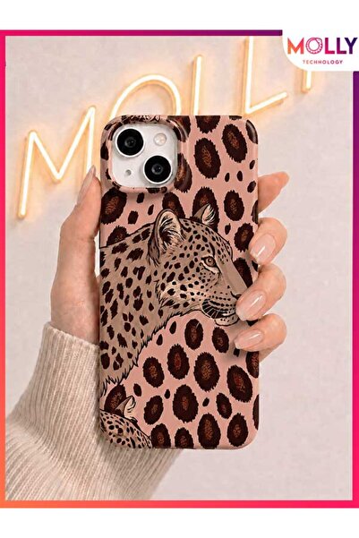 Molly iPhone 13 / 14 İçin Kum Pembesi Leopar Aura Desenli İçi Kadife Silikon ...