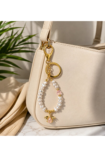 Miliva Handmade Baroque Pearl Bag Accessory |   Bee Charm Keychain