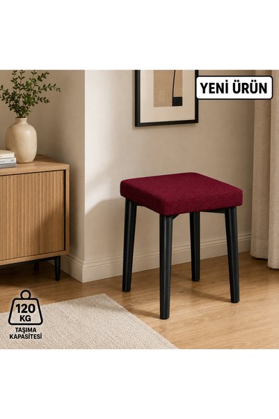 EDMONDA EV AKSESUAR KARE TEKLİ PUF TABURE BENCH MAKYAJ SANDALYESİ SİYAH AYAK