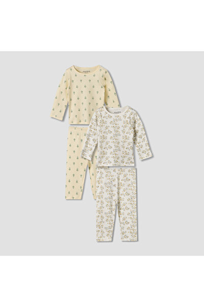 Juniors Pack of 2 Cotton Round Neck Long Sleeves Pyjama Set with Botanical Print