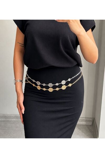 LİA KEMER 2-Pack Gold Chain Accessories, Jacket, Dress, Pants, Evening Dress,...