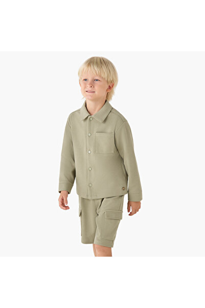 ELIGO Collared Long Sleeves Shirt and Shorts Set with Cargo Pockets