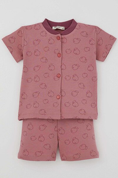Breeze Baby Girl Pajama Set with Apple Pattern and Front Buttons, 4 Months - ...