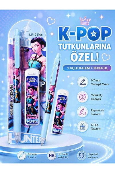 PeriMila K-Pop Anime Desenli Uçlu Kalem Ve Yedek Uç Seti 0.7 mm (1 adet set)