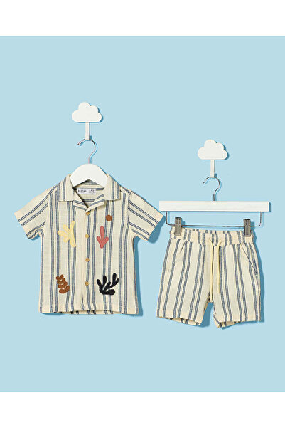 REDTAG Infant Boys White Striped Shirt And Shorts Set