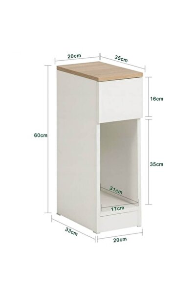 Muvu noptieră, stil loft, alb cu stejar deschis, 60x20x33cm