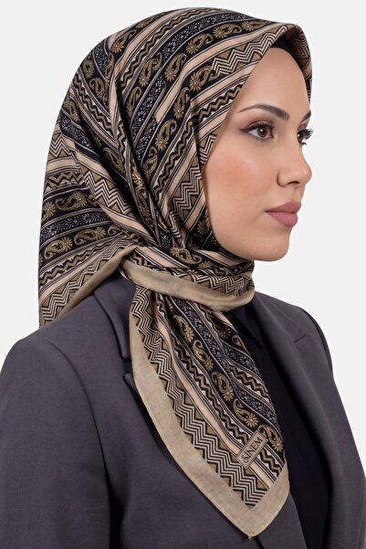 hadiora Women's Beige Geometric Shawl Pattern Stitched Writing