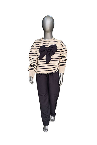 Joui Co Girls' Trendy Striped Bow Double Set Daily Wear Set-Jlb-1189