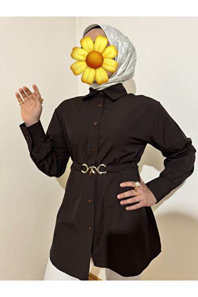 YEK&BİR Women's Gold Belt-Detail Balloon Sleeve Tunic Shirt