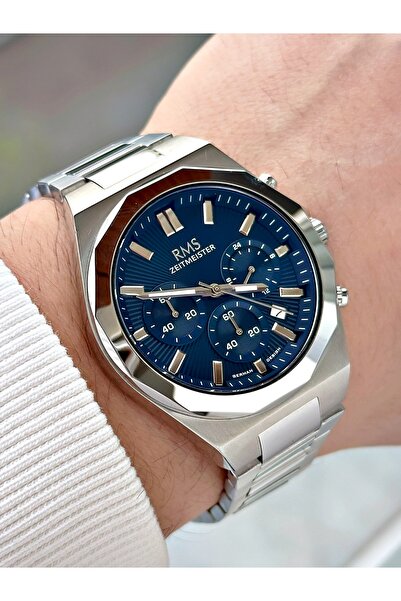 Romanson Functional Silver-Navy Blue Color Steel Cord Steel Case Men's Wristw...