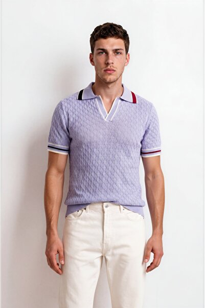 Sea Style Knitted Patterned Polo Neck Knitwear T-Shirt