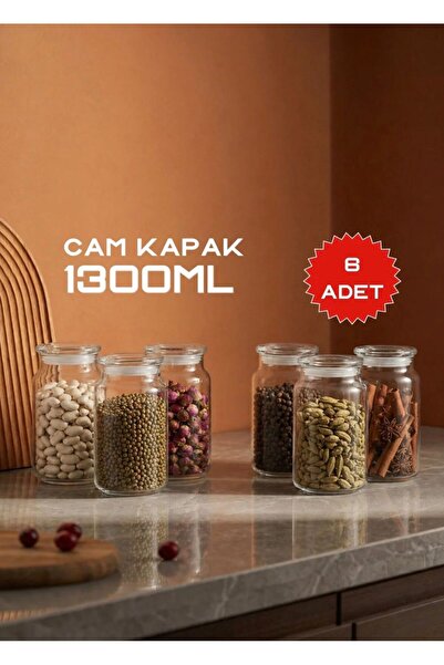 USTAOGLUHOME 8 Lİ SIZDIRMAZ CAM KAPAKLI CAM KAVANOZ 1300ML