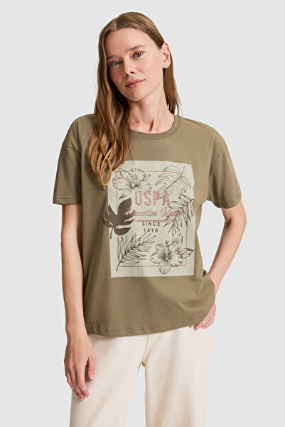 U.S. Polo Assn. Women's Khaki Crew Neck T-Shirt 50322088-Vr027