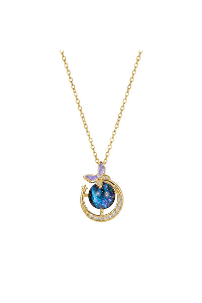 Black Season Gold Plated Zircon Crown Butterfly Necklace