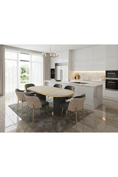 ÜNALMIŞ SALON MASASI YEMEK ODASI TAKIMI 95X185 6 KİŞİLİK SANDALYE YEMEK MASA ...