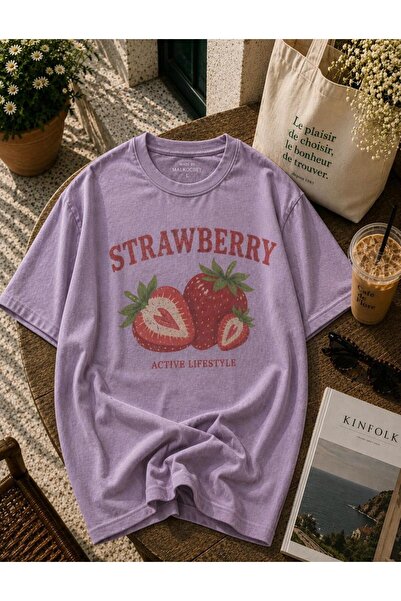 TREND EMMODA Women's Strawberry Printed Oversize Basic T-Shirt