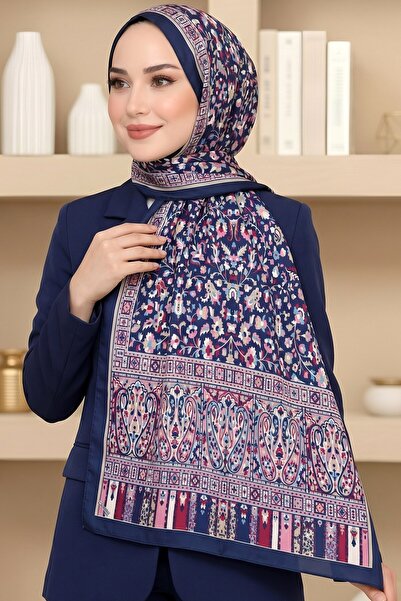 hadiora Women's Navy Blue Floral Patterned Soft Shawl