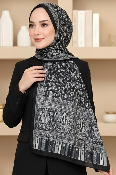 hadiora Women's Black Floral Patterned Soft Shawl
