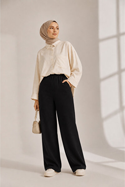 FREYA MODA بنطلون جبردين مريح ذو خصر مطاطي
