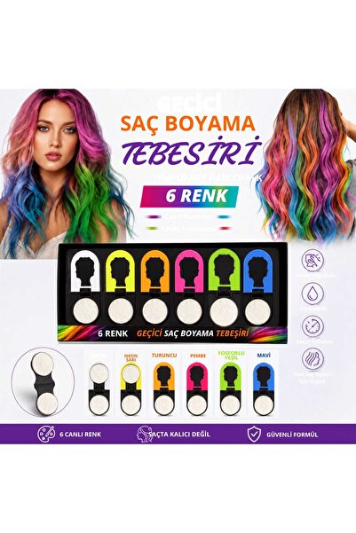 lawrenceshop 6 Renk Geçici Saç Boyama Tebeşiri Seti Hair Chalk Saç Renklendir...
